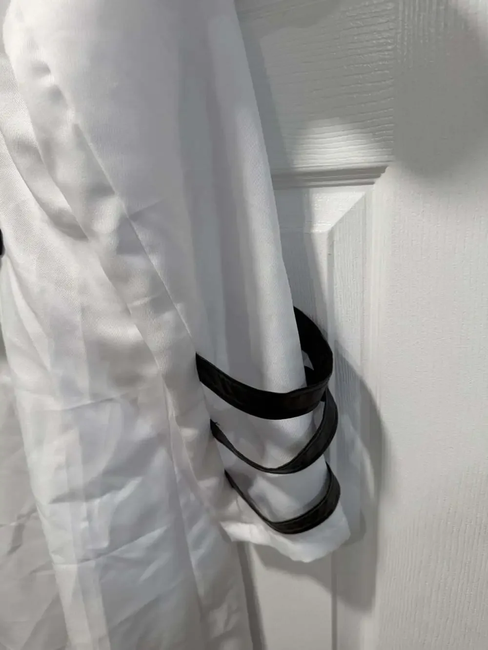 White & Black Long Sleeve Cosplay Coat/Cloak Costume Strap Accents Halloween